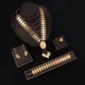 Elegantes goldenes hohles Metall Medaillon Halskette Ohrringe Armband Ring Schmuck Set - Ovaler gravierter Stil (SZ0921) / Gold