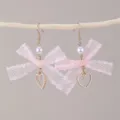Rosa spitze schleife perle herz anhänger lange ohrringe süßer stil modeschmuck detailansicht - Rosa (EZ5586)
