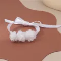 White fabric rose wrist flower with ribbon bow, elegant bridal bridesmaid bracelet accessory. - BZ1890 Style (BZ1890) / White