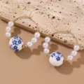 Schicke blau-weiße Porzellanperlen und Perlen Gold Creolen Ohrringe für Damen Variante. - Großer Reifen Perlenstil / Blau-Weißes Muster-Großer Reifen (EZ5252lanbai-1)