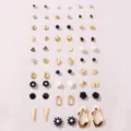 Gold Schwarze Ohrstecker Set Strass Perle Geometrisch Blume Süß Minimalistisch Schmuck - Kombinationsstil (EZ5359)