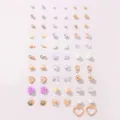 Großhandel 30 Paare niedliche Ohrringe Set Diamant Herz Perle Geometrischer Schmuck Damen - Kombinationsstil (EZ5389)