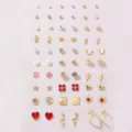 30 Paar Mode Ohrringe Set Süße Perle Strass Geometrische Ohrstecker Schmuck Großhandel - Kombinationsstil (EZ5393)