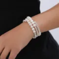 Mehrschichtiges Perlen und Strass offenes Armband Mode Manschette Schmuck für Damen. - Mehrschichtige Krallenkette Offener Stil (BZ1974) / Silber