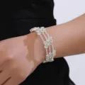 Atemberaubendes mehrschichtiges Strass Kristall Armband, eleganter silberner offener Armreif Damen. - Mehrschichtige Krallenkette Offener Stil (BZ1976) / Silber