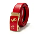 Cintura uomo rossa in pelle fibbia automatica design cavallo oro regalo capodanno cinese - Spirito del drago e del cavallo