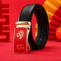 Cintura in pelle uomo fibbia automatica Anno del Serpente rosso pantaloni regalo moda - Anno del serpente propizio - nero