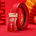 Cintura in pelle rossa da uomo con fibbia automatica serpente regalo moda tendenza - Fortuna nell'anno del serpente - rosso