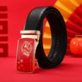 Cintura elegante da uomo in pelle con fibbia automatica serpente rosso oro stile cinese - Buona fortuna anno del serpente - 2 nero