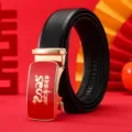 Cintura in vera pelle rossa da uomo con fibbia automatica anno del serpente regalo - Buona fortuna anno del serpente - 1 nero