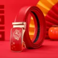 Cintura uomo pelle rossa anno del serpente fibbia automatica regalo festivo elegante - Buona fortuna anno del serpente - 2 rosso