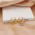Pendientes de aro de bambú dorado vista detallada, joyería metal 17x19mm - Pendientes de Aro Nudo de Bambú / EDA14