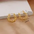 Gold stainless steel chain link hoop earrings for women, stylish geometric jewelry 24mm. - EDA16