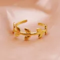 Anillo Abierto Hoja Oro Acero Inoxidable Estilo Minimalista Moda Joya De Dedo - Estilo de hoja 3#