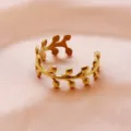 Anillo abierto minimalista de hoja dorada en acero de titanio, anillo de moda elegante. - Estilo de hoja 4#