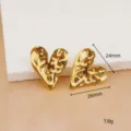 Gold-plated stainless steel asymmetric textured heart earrings. Elegant minimalist jewelry. - Deconstructed Heart Stud Earrings (EDB06)