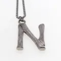 Pendentif Lettre N en Métal Gris Bois Collier Acier Inoxydable Hip Hop Alphabet Bijou - Lettre N