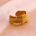 Minimalist gold feather open ring, titanium steel fashion jewelry variant style for women. - Leaf Style 5#