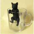 Cute black cat silicone tea infuser hanging on glass cup for loose leaf tea brewing - Cat