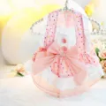 Cute pink polka dot dog dress with lace trim and bow for small dogs summer wear size chart - Size XS / Pink