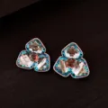 Elegante Strass Blumen Ohrringe mit blauen funkelnden Kristallen für Damen und Frauen - Silbernadel-Blau