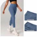 Pantaloni da yoga a vita alta per donna, leggings fitness sportivi in blu nebbia - Taglia S / Blu nebbia