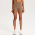 High-waist tight yoga shorts for women, stretchy fitness running shorts with tummy control. - S / Cocoa