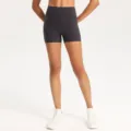 High-waisted tight yoga shorts in dark grey, perfect for fitness running and gym workouts. - S / Graphite Grey