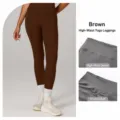 Pantaloni da yoga a vita alta push up leggings sportivi fitness da donna elastici e traspiranti - Marrone Tè Betulla