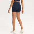 Pantaloncini da yoga fitness a vita alta da donna, pantaloncini sportivi blu navy. - Blu navy