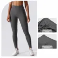 Mallas de yoga de talle alto sin costuras delanteras con diseño fruncido trasero fitness. - S / Gris Libertad