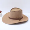 Men's cotton linen western cowboy hat for outdoor travel sun protection beach sun cap - One Size / Khaki