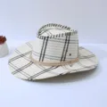 Britisches Karomuster Herren Fedora Strohhut Sommer Outdoor Sonnenschutz grosse Krempe - Einheitsgröße / Weiß