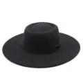 Black wool felt wide brim jazz hat with bow detail, elegant vintage dome hat for autumn winter. - One Size / Black