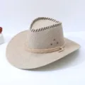 Men's outdoor travel sun hat casual western cowboy straw beach cap stylish sun protection - One Size / Apricot