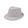 Grey breathable woven straw fedora hat, summer sun protection beach hat detail view. - One Size / Light Gray (Natural Color Webbing)