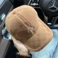 Winter lamb wool baseball cap for women and men, thickened warm furry hat with rhinestones. - One Size / Yellow Brown