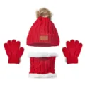 Conjunto de invierno rojo de 3 piezas para niños gorro con pompón bufanda y guantes - Rojo