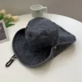 Dark grey washed bucket hat outdoor camping sun protection western cowboy hat windproof. - Black