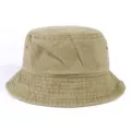 Vintage khaki washed denim bucket hat, casual solid color sun protection outdoor cap. - One Size / Khaki