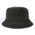 Vintage distressed denim bucket hat for women, summer sun protection solid color breathable basin hat. - One Size / Black