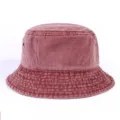 Vintage washed denim bucket hat for women, solid color breathable summer sun protection cap. - One Size / Burgundy