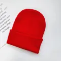 Red winter warm knitted beanie hat, casual plain soft slouchy skull cap for cold weather - One Size / Red