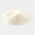 Plain wool beret detail shot, cozy autumn winter fashion accessory, soft texture style. - Recommended Head Circumference 56-59 cm (Elastic, Non-adjustable) / White