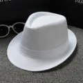 White fedora hat for men and women, classic panama sun hat for casual outdoor wear. - 58cm / White