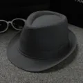 Solid color plain cloth fedora hat, classic British jazz hat for men women couple sun hat - 58cm / Gray
