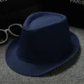 Classic navy blue fedora hat for men and women, solid color plain cloth sun hat for daily wear. - 58cm / Navy Blue