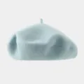 Light blue wool beret hat detail, minimalist solid color painter hat close-up view. - Recommended Head Circumference 56-59 cm (Elastic, Non-adjustable) / Light Blue