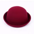 Wine red felt bowler hat, British retro dome hat for autumn and winter daily wear. - Kids 54CM / Burgundy