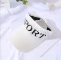 White knitted empty top sun visor for women, breathable mesh sports cap with sport text. - One Size / White